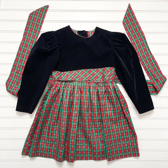 VINTAGE POLLY FLINDERS EUC Christmas Velvet Plaid Special Occassion Dress